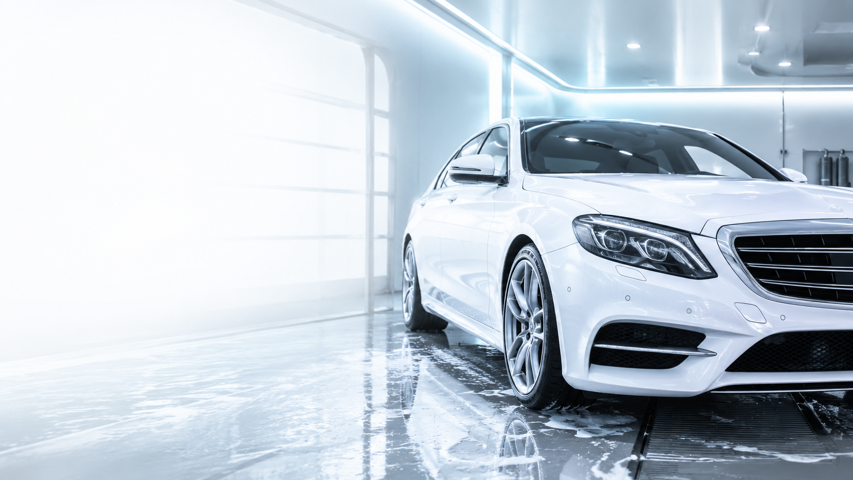 Quick Squeak polished white car in detailing studio